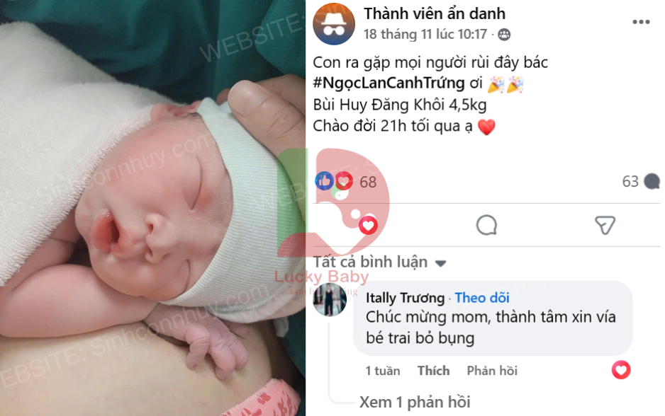 Em bé trai của mẹ u nang và bố tinh trùng kém được bác Ngọc Lan canh trứng thành công