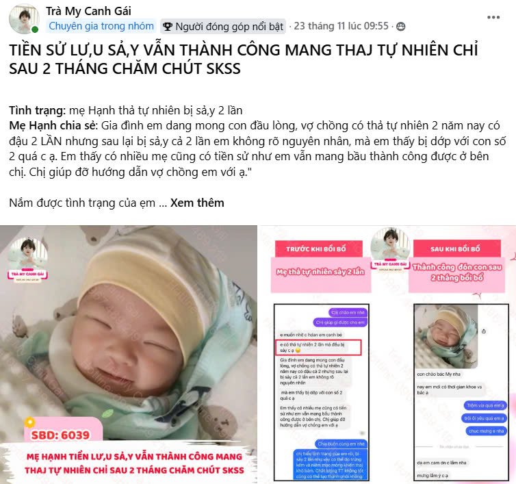 Mẹ có tiền sử lưu sảy được Chuyên Gia Hồ Trà My hỗ trợ sinh con theo ý muốn
